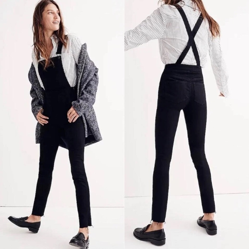 Madewell Black Skinny Raw Hem Denim Overalls, Size Medium